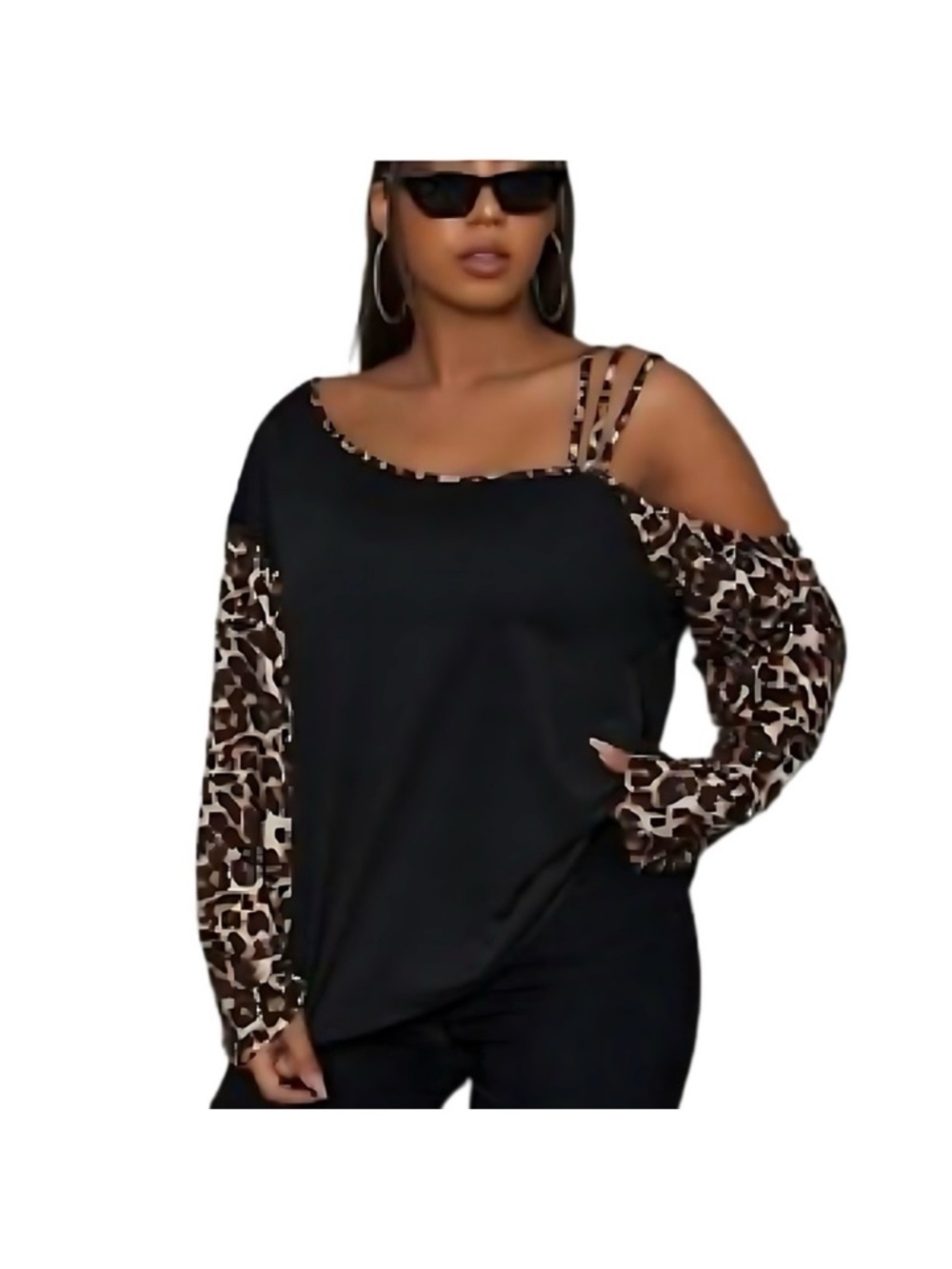 New Leopard Accent Cold-Shoulder Top – Size 1XL Shein Curve